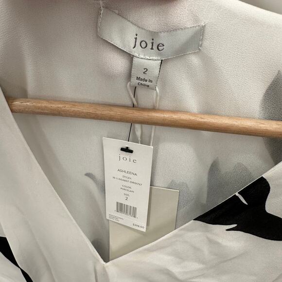 JOIE NWT Black & White Floral 100% Silk Ashleena Dress // 2 - Picture 5 of 10